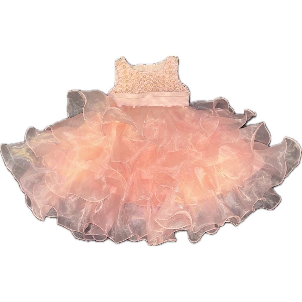 Title:
Boutique Peach Princess Style Dress 6-12M Ruffle Pearl Accent Worn Once